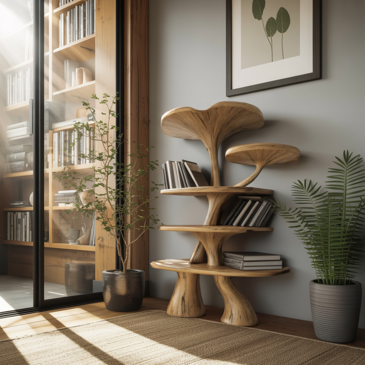 Fora Sculpted Natural Hardwood Mushroom Bookshelf