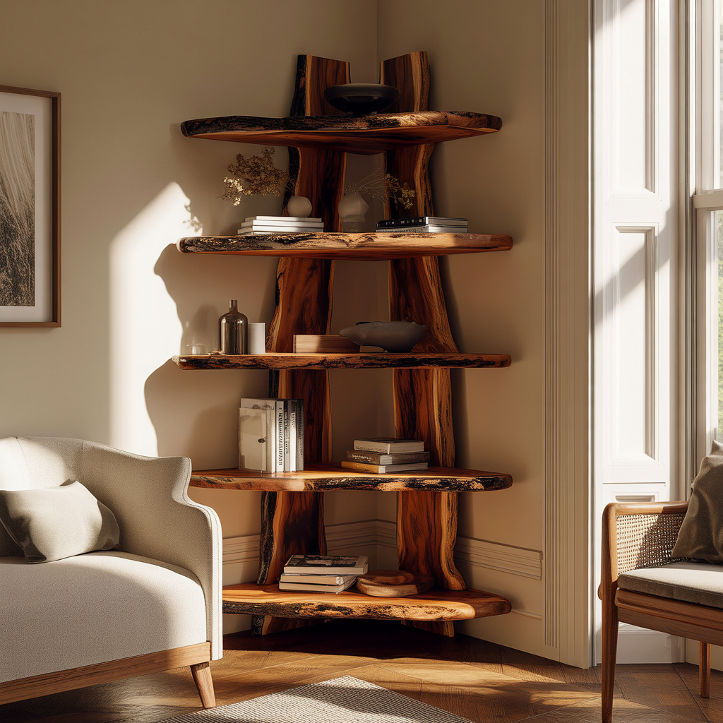 Forestline Live Edge Solid Wood Corner Bookshelf