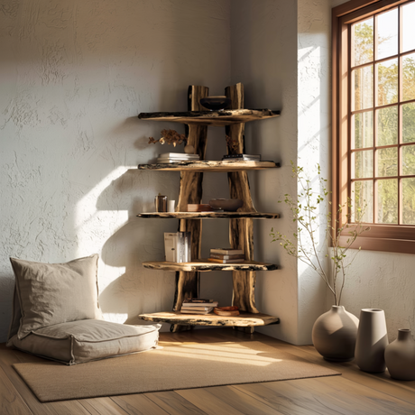 Forestline Live Edge Solid Wood Corner Bookshelf