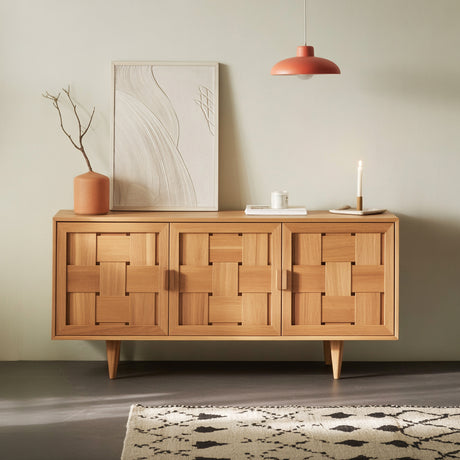 Handcrafted Geometric Panel Oak Wood Sideboard for modern interior