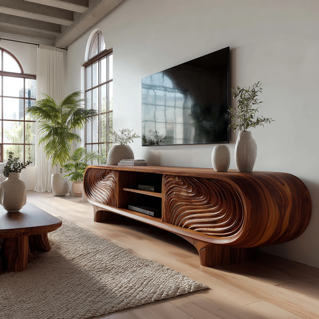 Graincrest Waveflow Carved Wood Grain TV Cabinet