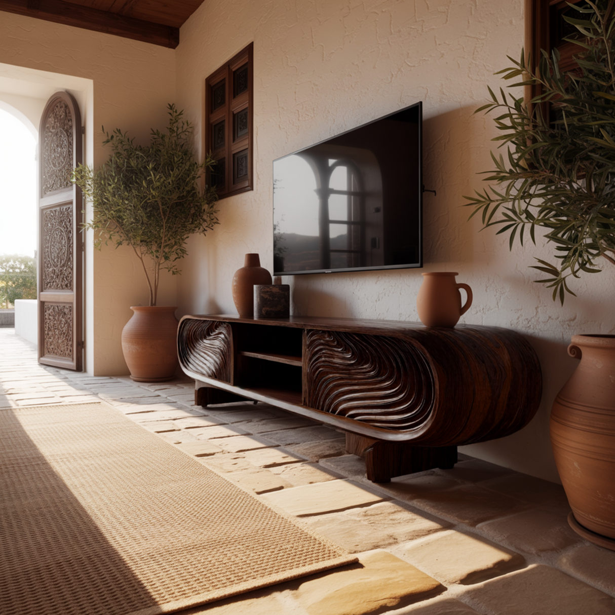 Graincrest Waveflow Carved Wood Grain TV Cabinet