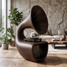 Gramora Sculpted Solid Wood Record Player Stand Dark Walnut - Timberustic Record Player Stand With Storage