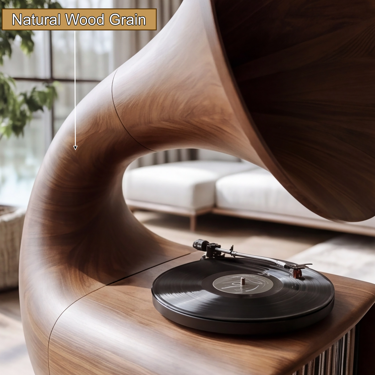 Gramora Sculpted Solid Wood Record Player Stand