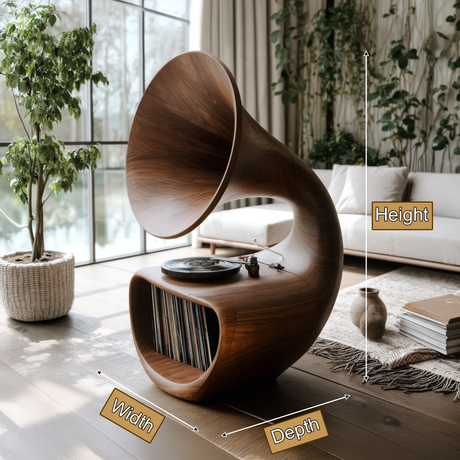 Gramora Sculpted Solid Wood Record Player Stand - Timberustic Record Player Stand With Storage