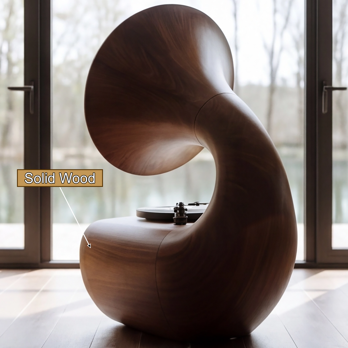 Gramora Sculpted Solid Wood Record Player Stand