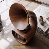 Gramora Sculpted Solid Wood Record Player Stand - Timberustic Record Player Stand With Storage
