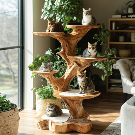 Grovia Sculpted Solid Wood Tree-Inspired Cat Tree Shelf - Timberustic Tree-Inspired Cat Tree Shelf
