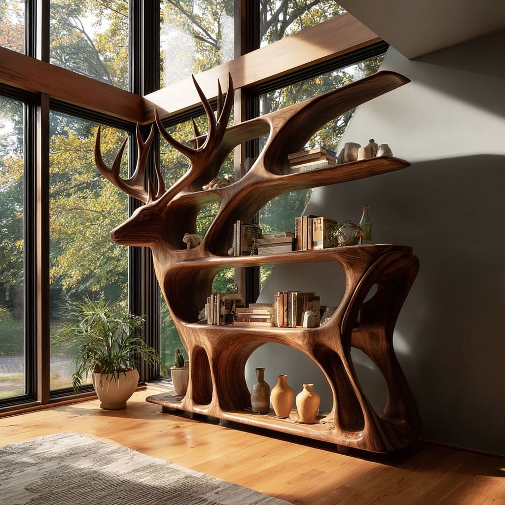 Hartwell Rise Handcrafted Solid Wood Deer Bookshelf