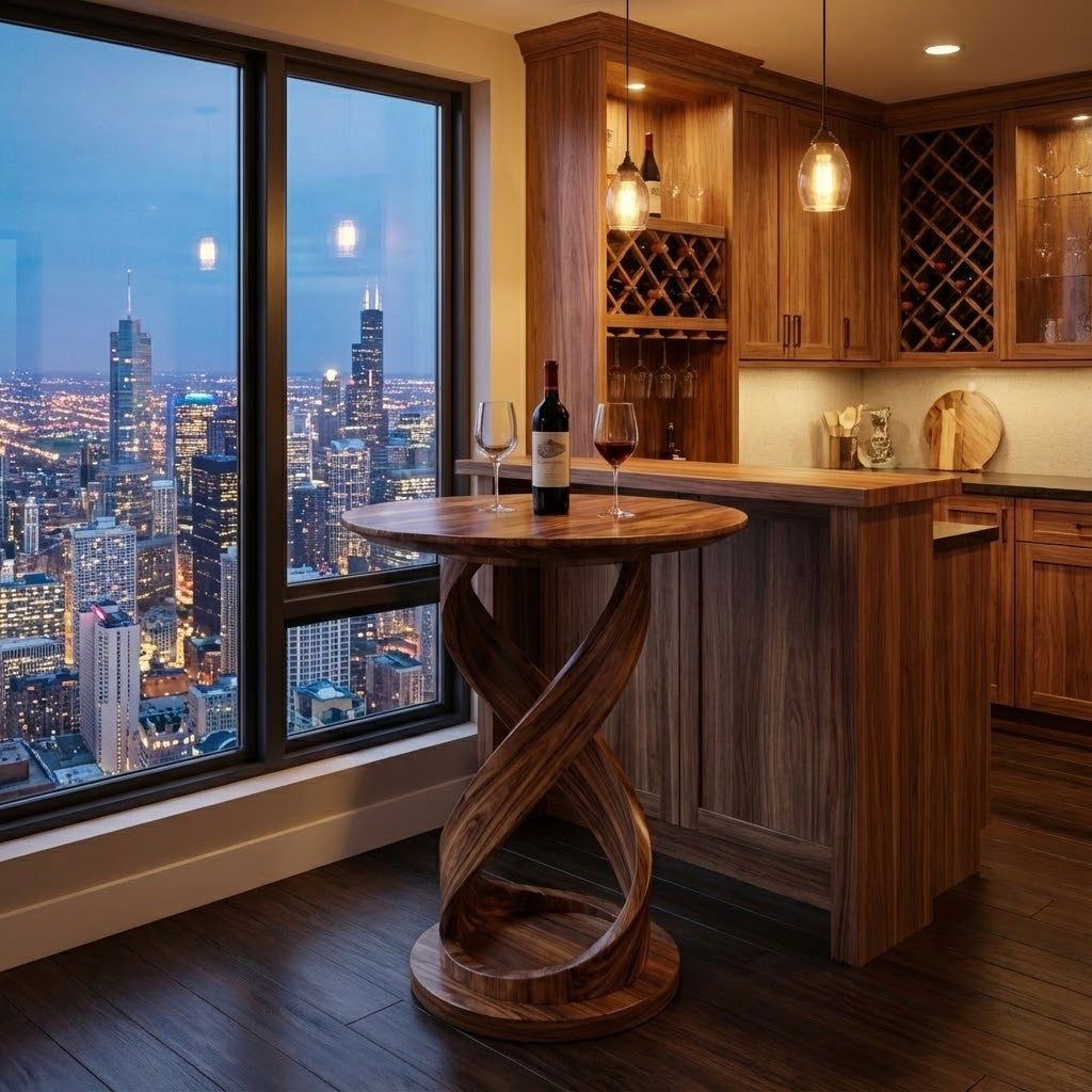 Heliora Twist Solid Wood Bar Table - Timberustic Bar Table
