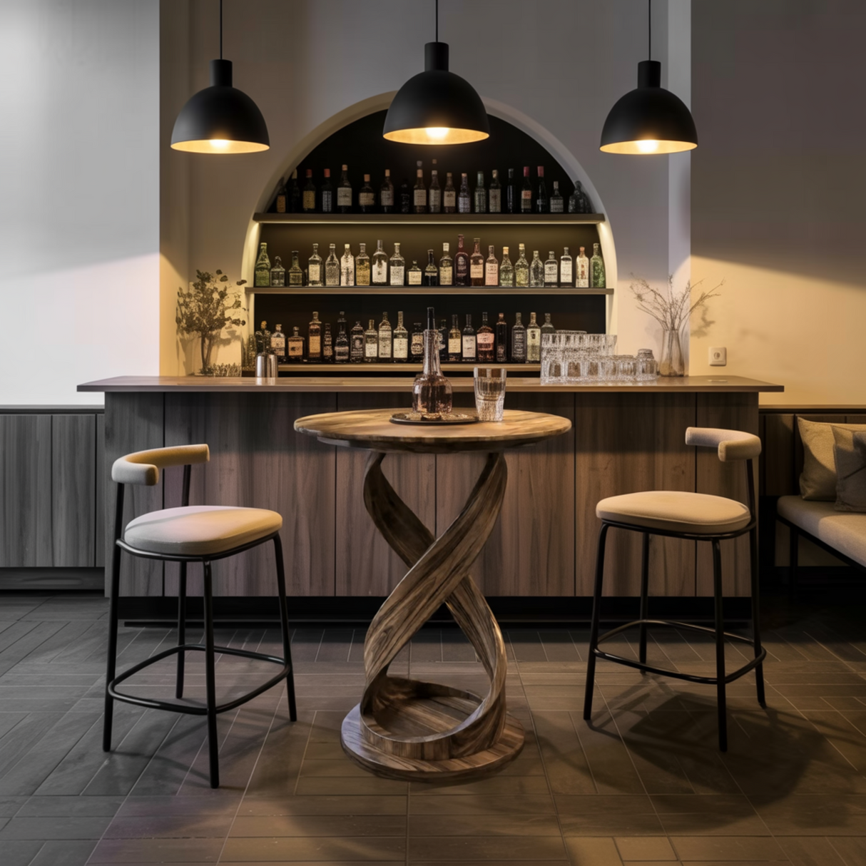 Heliora Twist Solid Wood Bar Table - Timberustic Bar Table