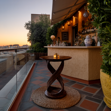 Heliora Twist Solid Wood Bar Table - Timberustic Bar Table