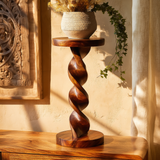Heliora Twisted Solid Wood Pedestal Stand - Timberustic Pedestal Stand