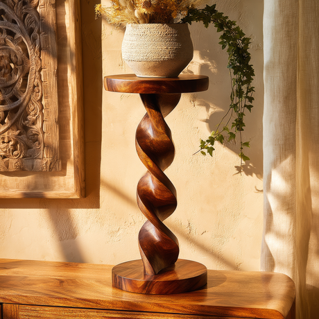 Heliora Twisted Solid Wood Pedestal Stand - Timberustic Pedestal Stand