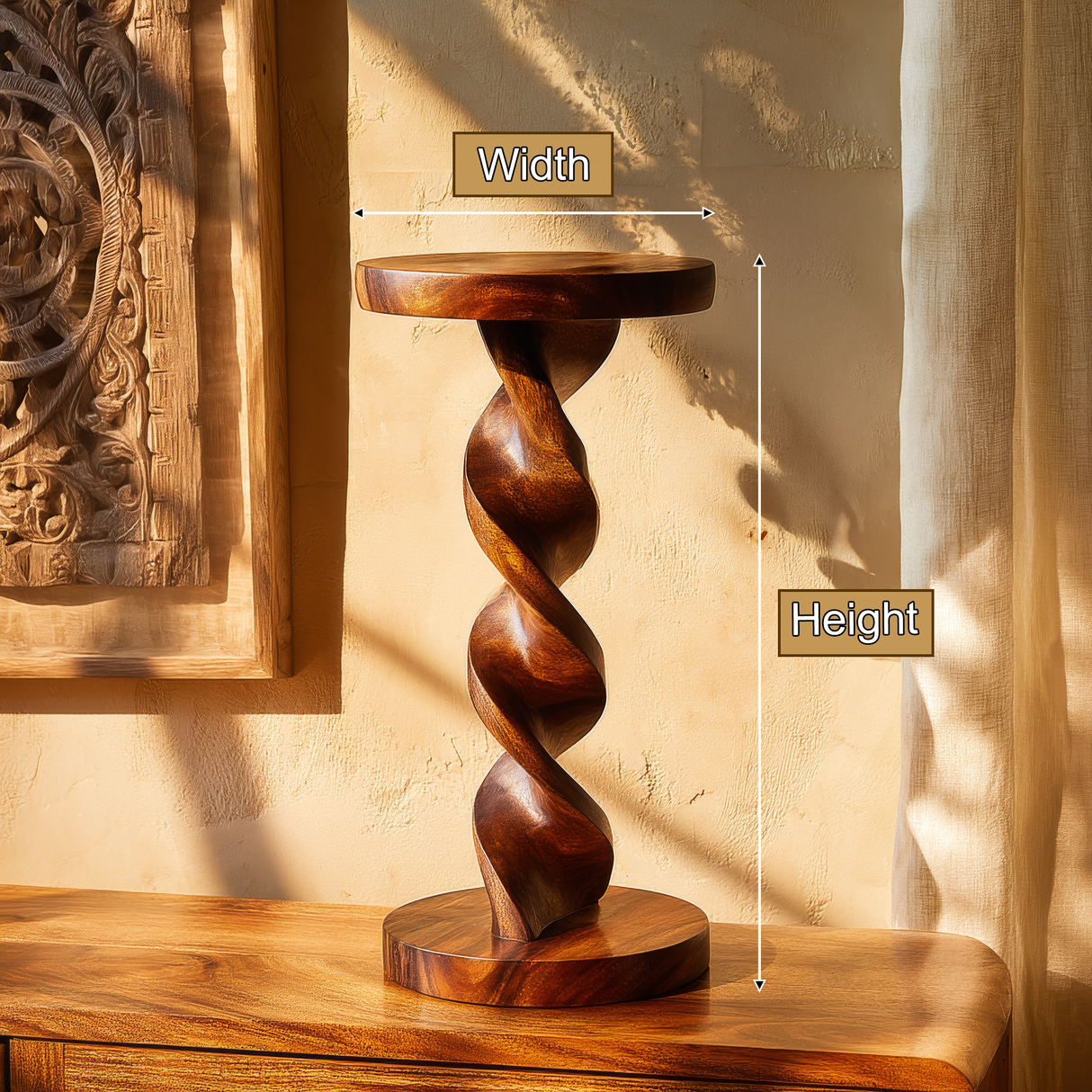 Heliora Twisted Solid Wood Pedestal Stand - Timberustic Pedestal Stand
