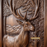 Highcrest Handcrafted Solid Wood Deer Landscape Arched Single Door