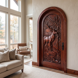 Highcrest Handcrafted Solid Wood Deer Landscape Arched Single Door