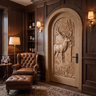 Highcrest Handcrafted Solid Wood Deer Landscape Arched Single Door Natural Oak - Timberustic Door