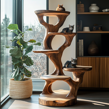 Holloway Sculpted Solid Wood Tree-Inspired Cat Tree Shelf - Timberustic Tree-Inspired Cat Tree Shelf