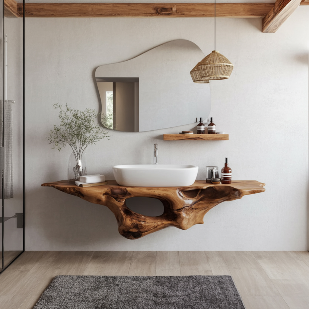 Hollowform Solid Wood Floating Bathroom Vanity