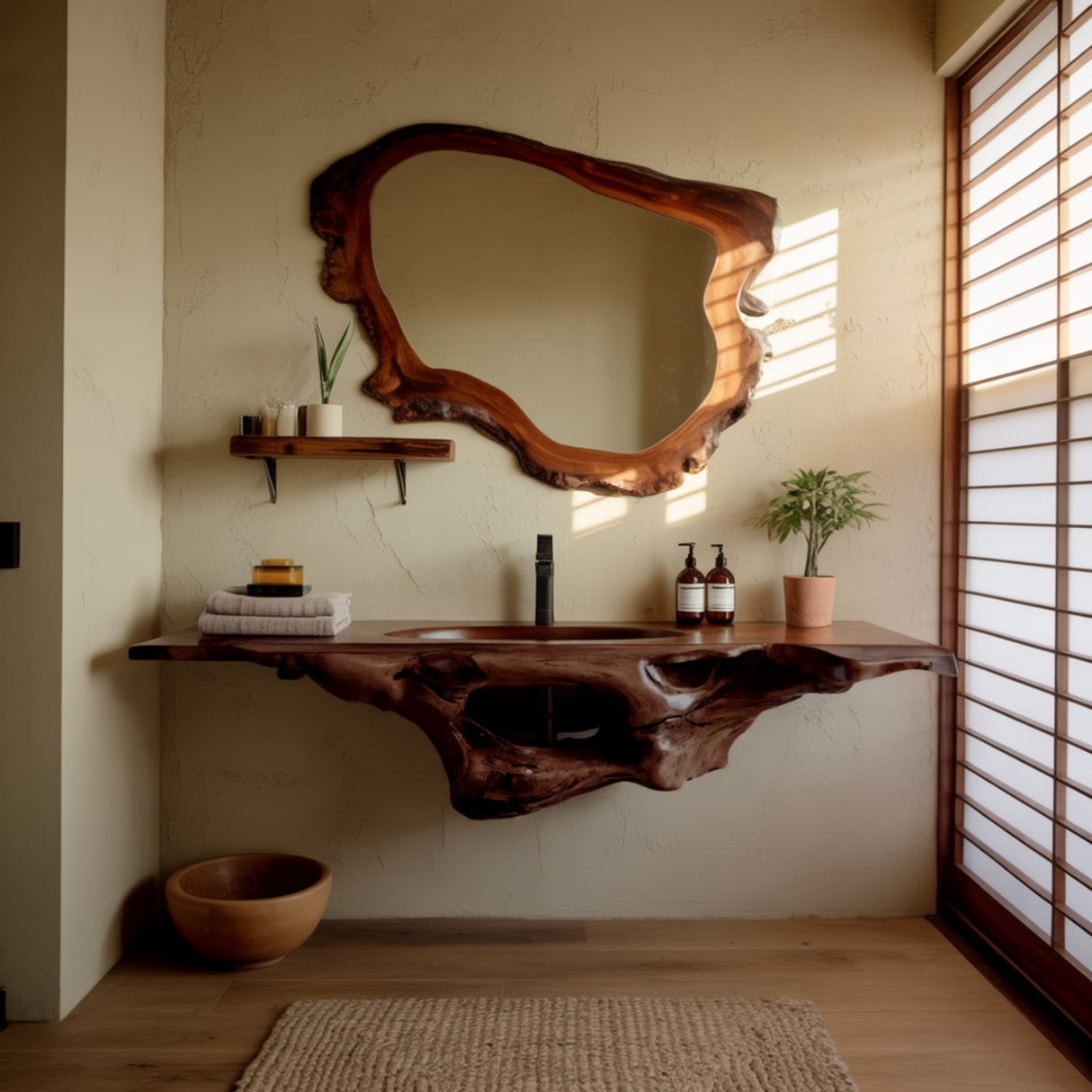 Hollowform Solid Wood Floating Bathroom Vanity