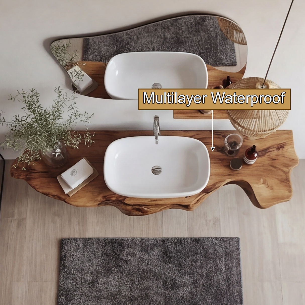 Hollowform Solid Wood Floating Bathroom Vanity with Open Storage - Timberustic Floating Bathroom Vanity with Open Storage