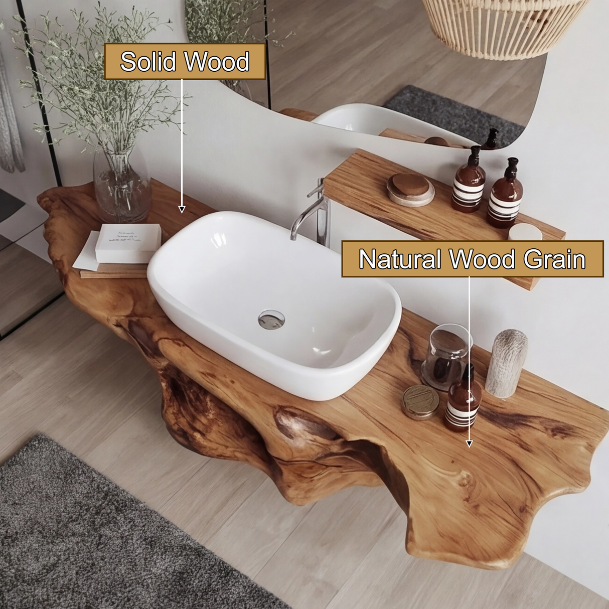 Hollowform Solid Wood Floating Bathroom Vanity with Open Storage - Timberustic Floating Bathroom Vanity with Open Storage