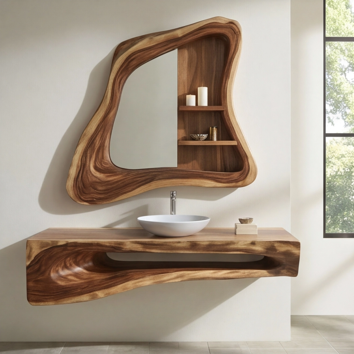 Hollowmere Sculpted Solid Wood Floating Bathroom Vanity with Open Storage