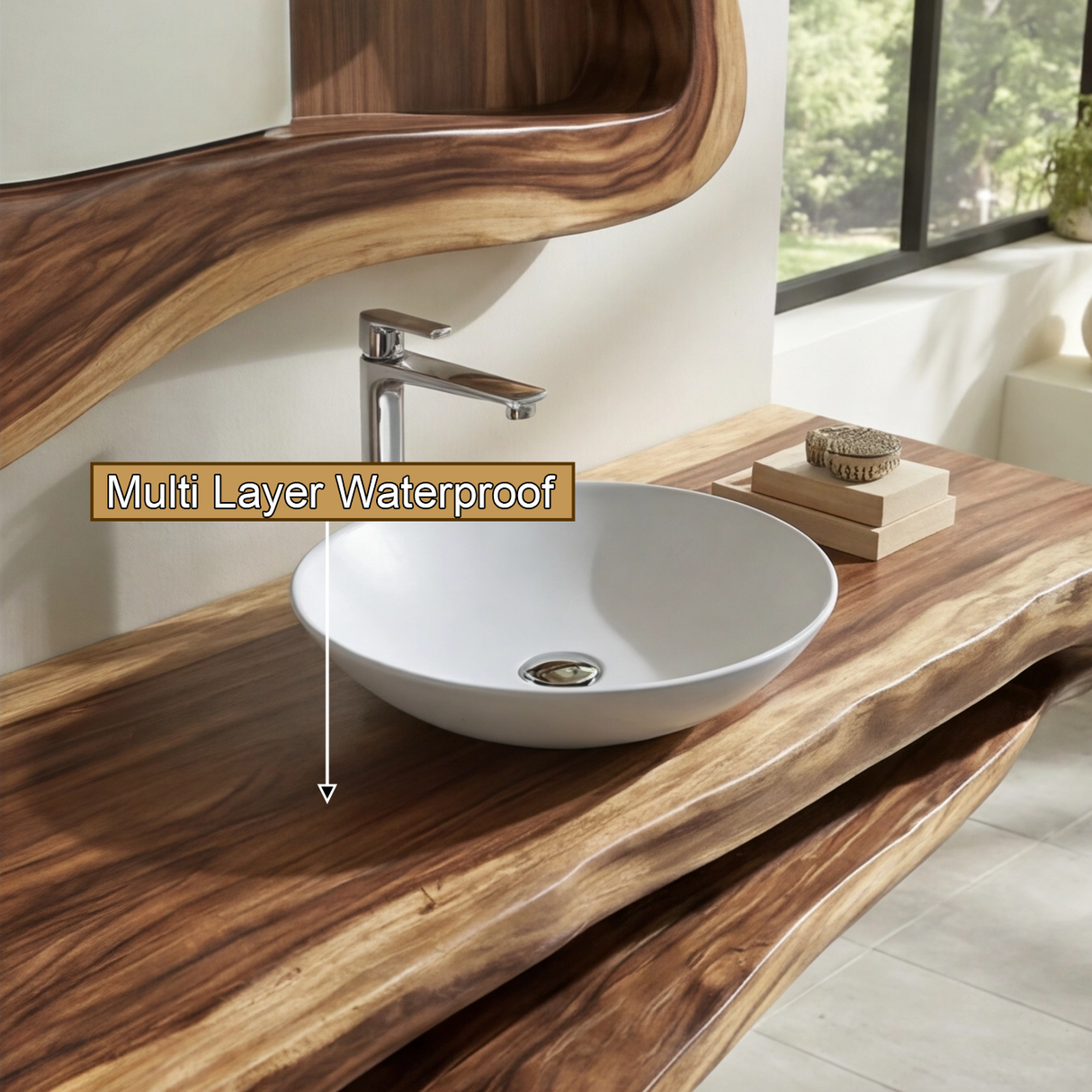 Hollowmere Sculpted Solid Wood Floating Bathroom Vanity with Open Storage