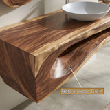 Hollowmere Sculpted Solid Wood Floating Bathroom Vanity with Open Storage