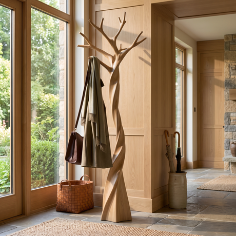 Ironbark Handcrafted Sculpted Solid Wood Tree Coat Rack Natural Oak - Timberustic Tree Coat Rack