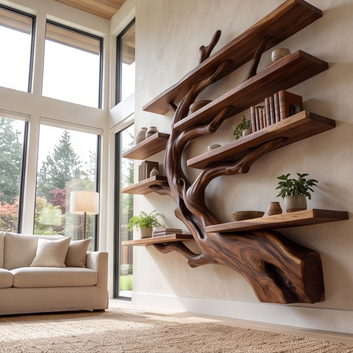Ironbark Handcrafted Solid Wood Floating Tree Bookshelf