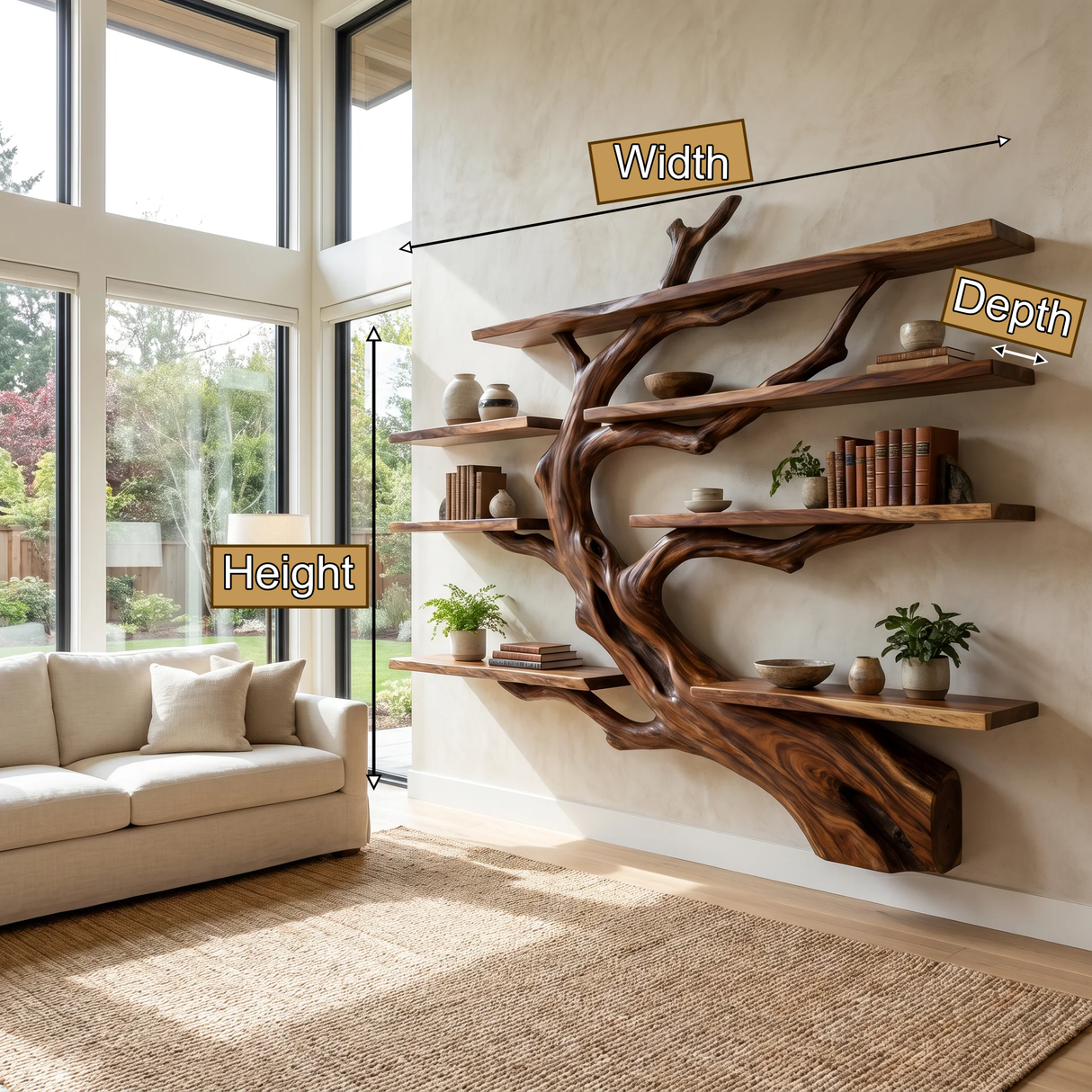 Ironbark Handcrafted Solid Wood Floating Tree Bookshelf