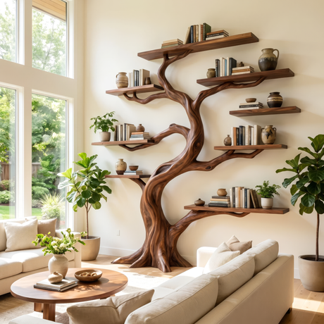 Ironbark Handcrafted Solid Wood Tree Bookshelf - Timberustic Tree Bookshelf