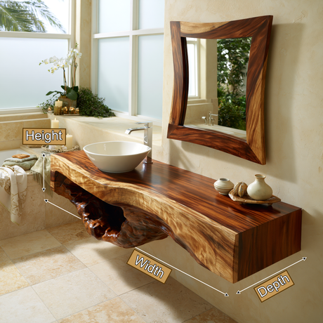 Ironbark Live Edge Solid Wood Floating Bathroom Vanity with Open Storage - Timberustic Floating Bathroom Vanity with Open Storage
