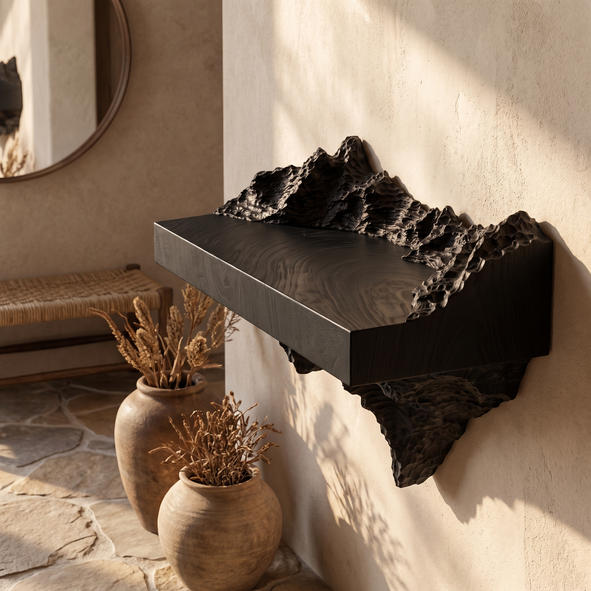 Kaelith Handcrafted Solid Wood Mountain Floating Shelf - Timberustic Floating Shelf