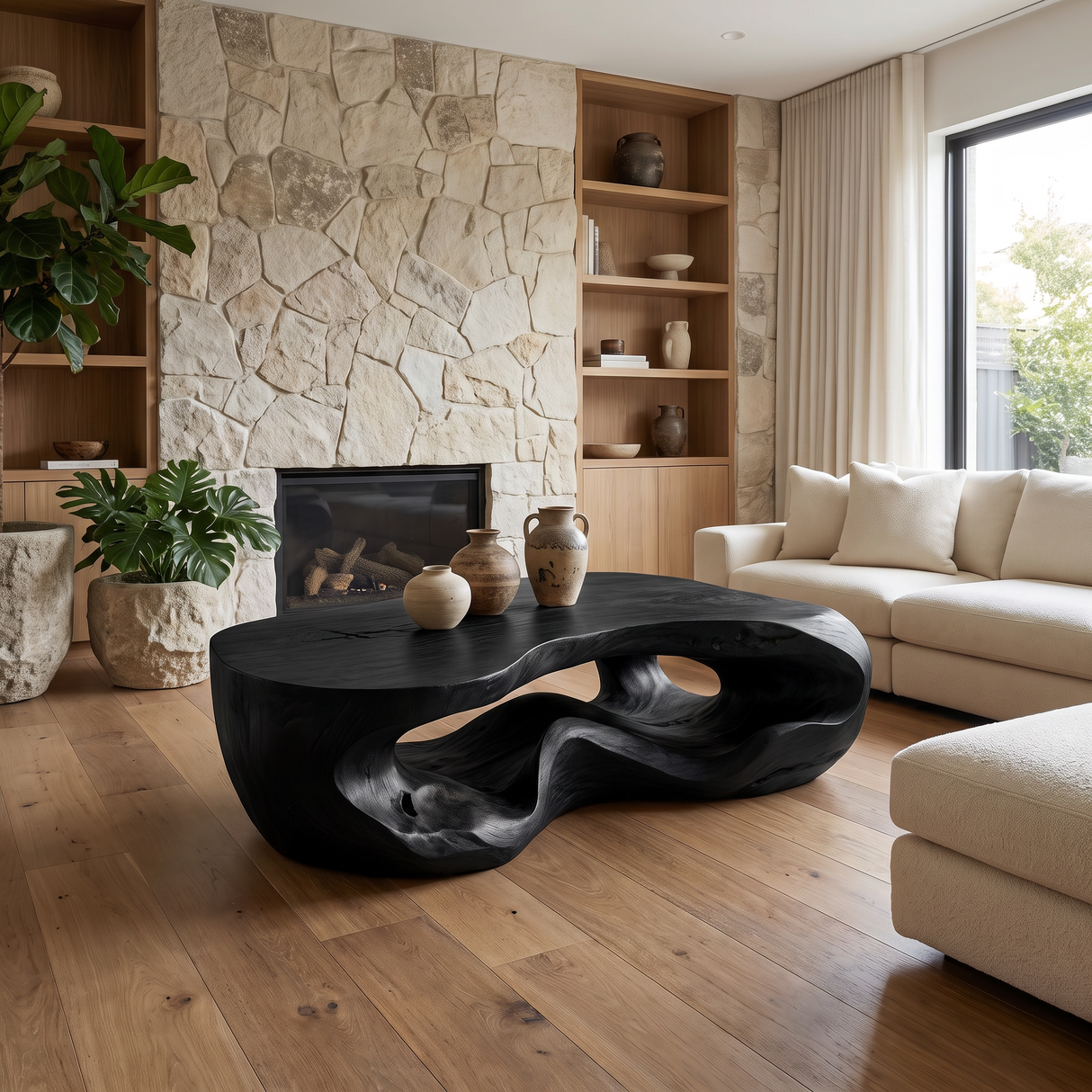 Kaelith Sculpted Solid Wood Coffee Table