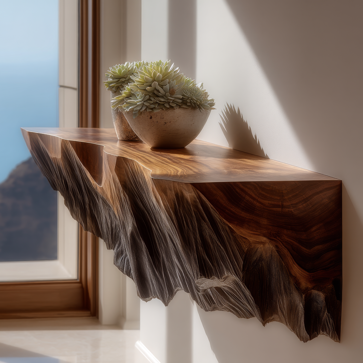 Kaelor Sculpted Solid Wood Mountain Floating Shelf - Timberustic Floating Shelf