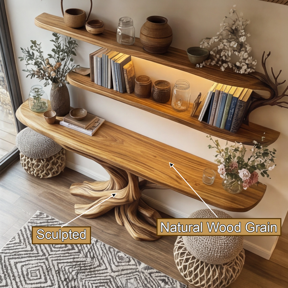 Kaelorin Live Edge Solid Wood Console Table with Shelves, Organic ...