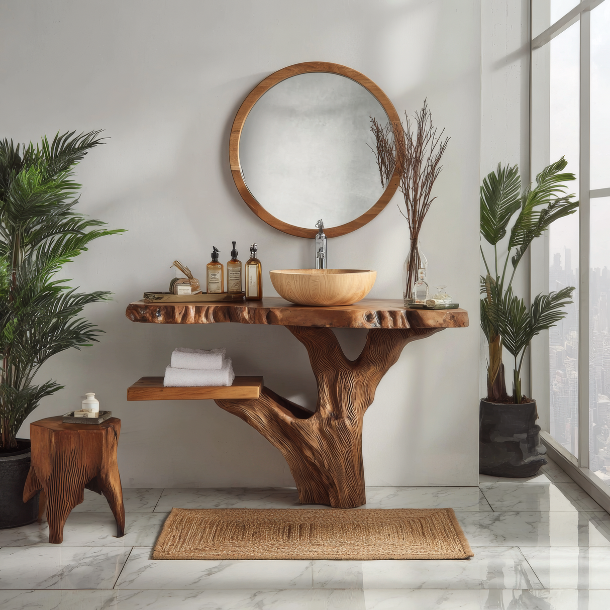Kaelric Rootform Solid Wood Freestanding Bathroom Vanity with Shelves - Timberustic Freestanding Bathroom Vanity with Shelves