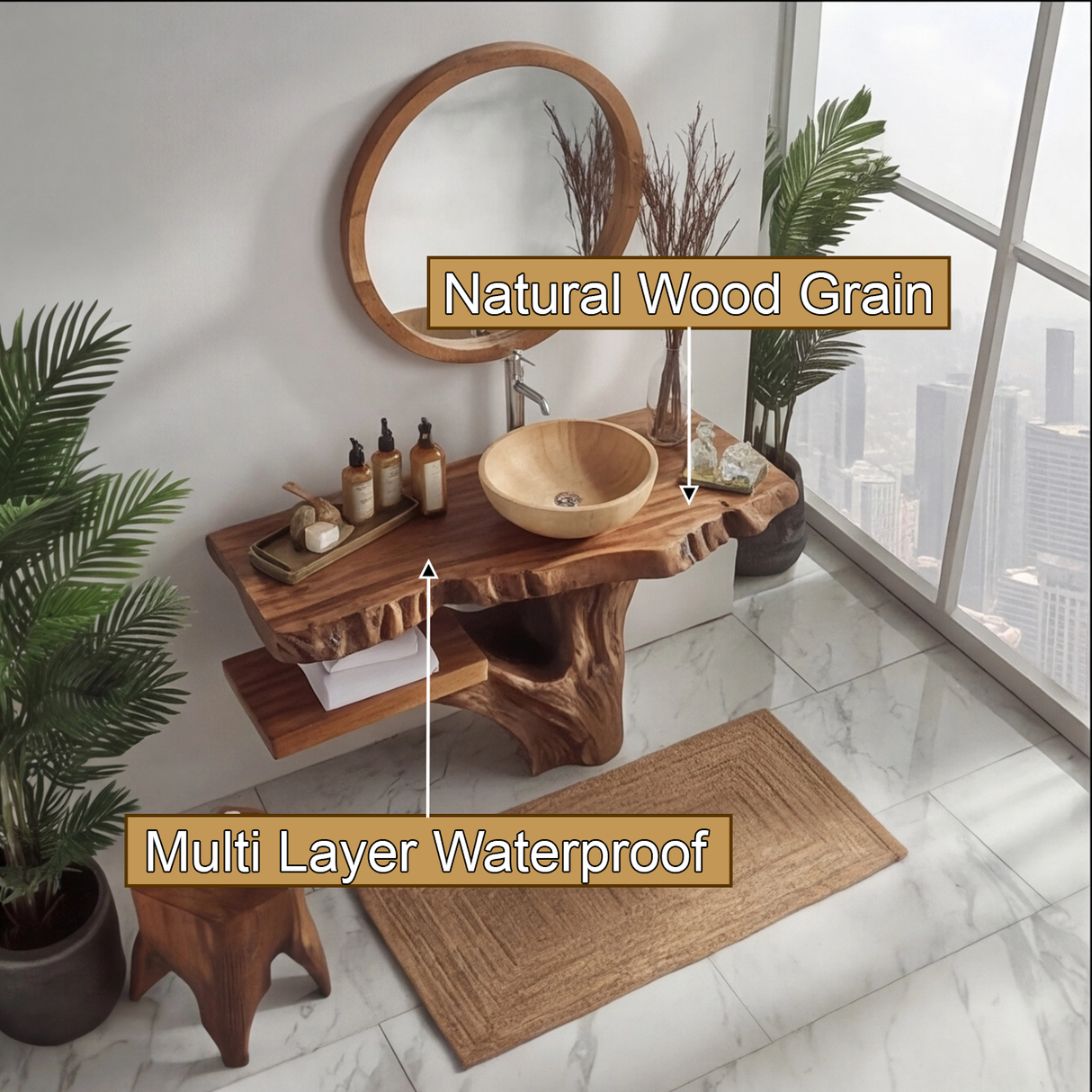 Kaelric Rootform Solid Wood Freestanding Bathroom Vanity with Shelves - Timberustic Freestanding Bathroom Vanity with Shelves