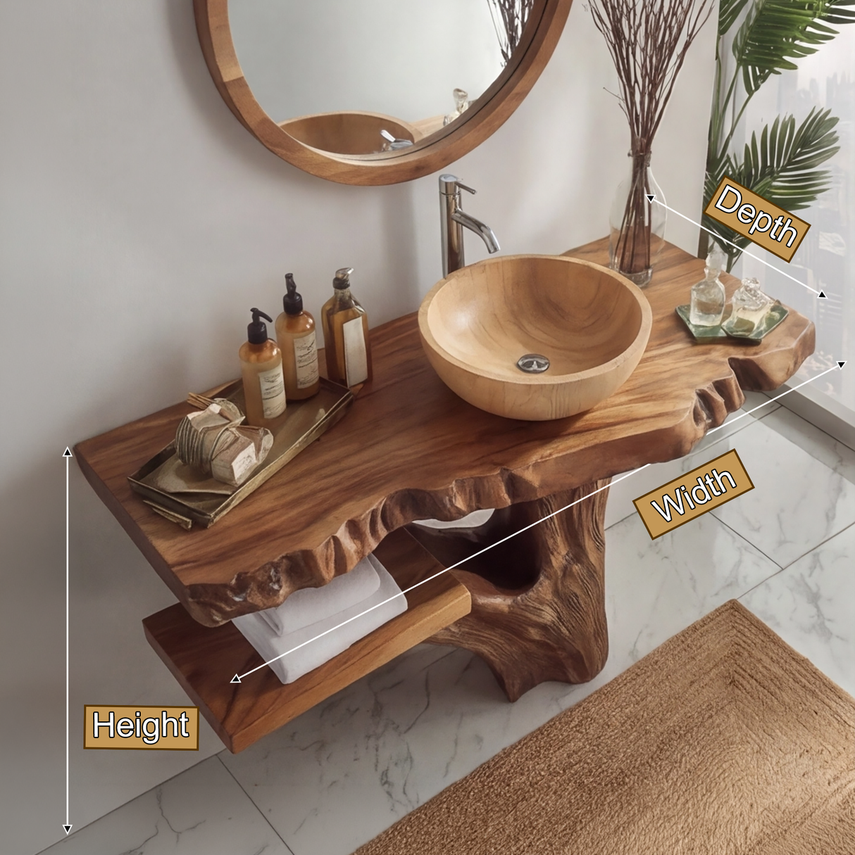 Kaelric Rootform Solid Wood Freestanding Bathroom Vanity with Shelves - Timberustic Freestanding Bathroom Vanity with Shelves