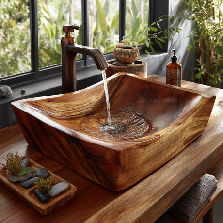 Kaelric Sculpted Solid Wood Vessel Sink - Timberustic Vessel Sinks