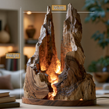 Kaelrith Sculpted Solid Wood Mountain Table Lamp
