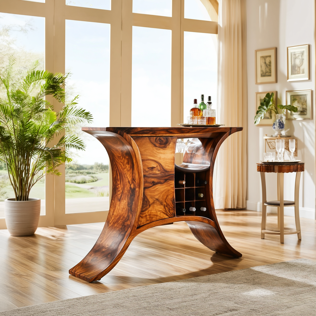 Kaelthor Handcrafted Solid Wood Bar Cabinet