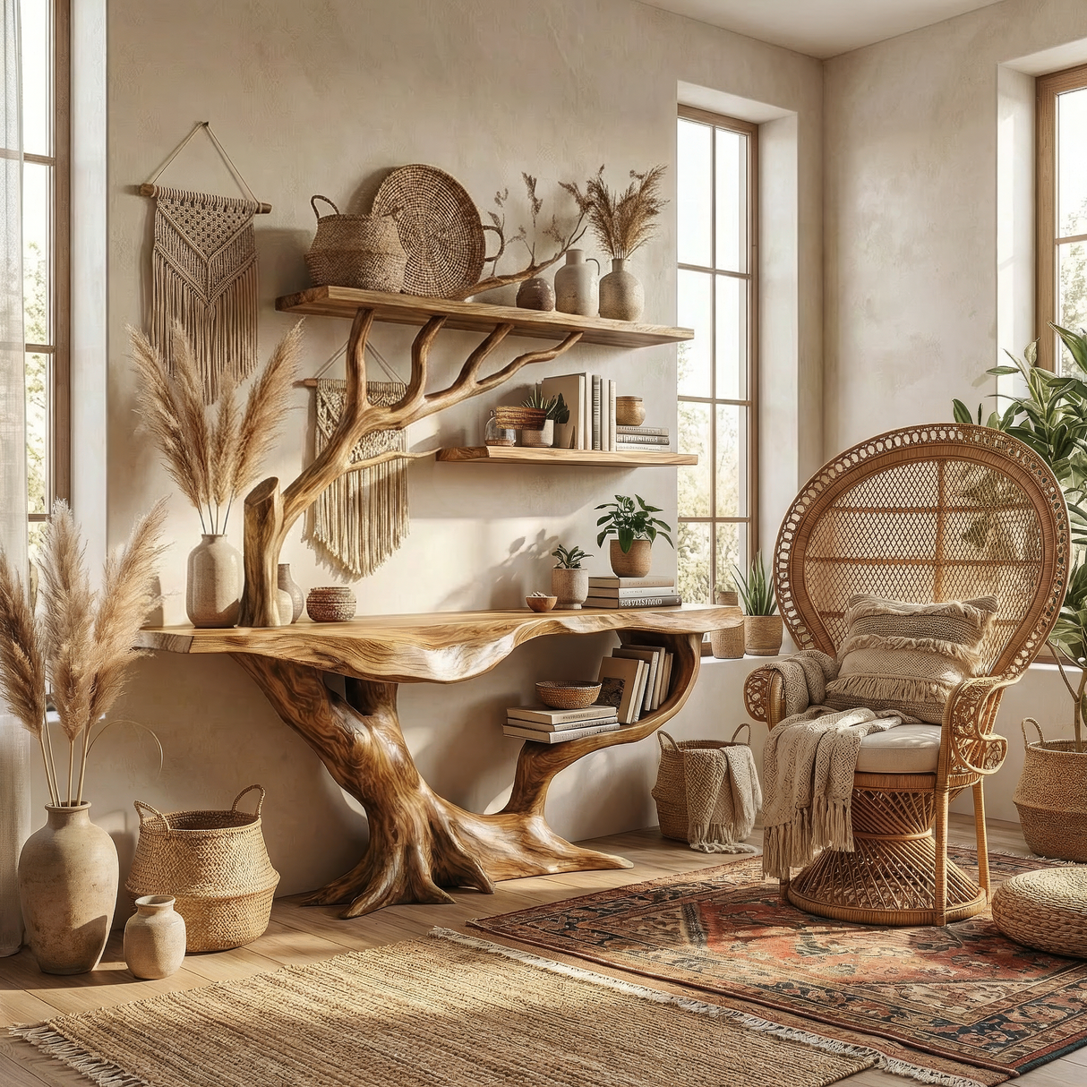 Kaelun Sculpted Solid Wood Console Table with Shelves - Timberustic Console Table with Shelves