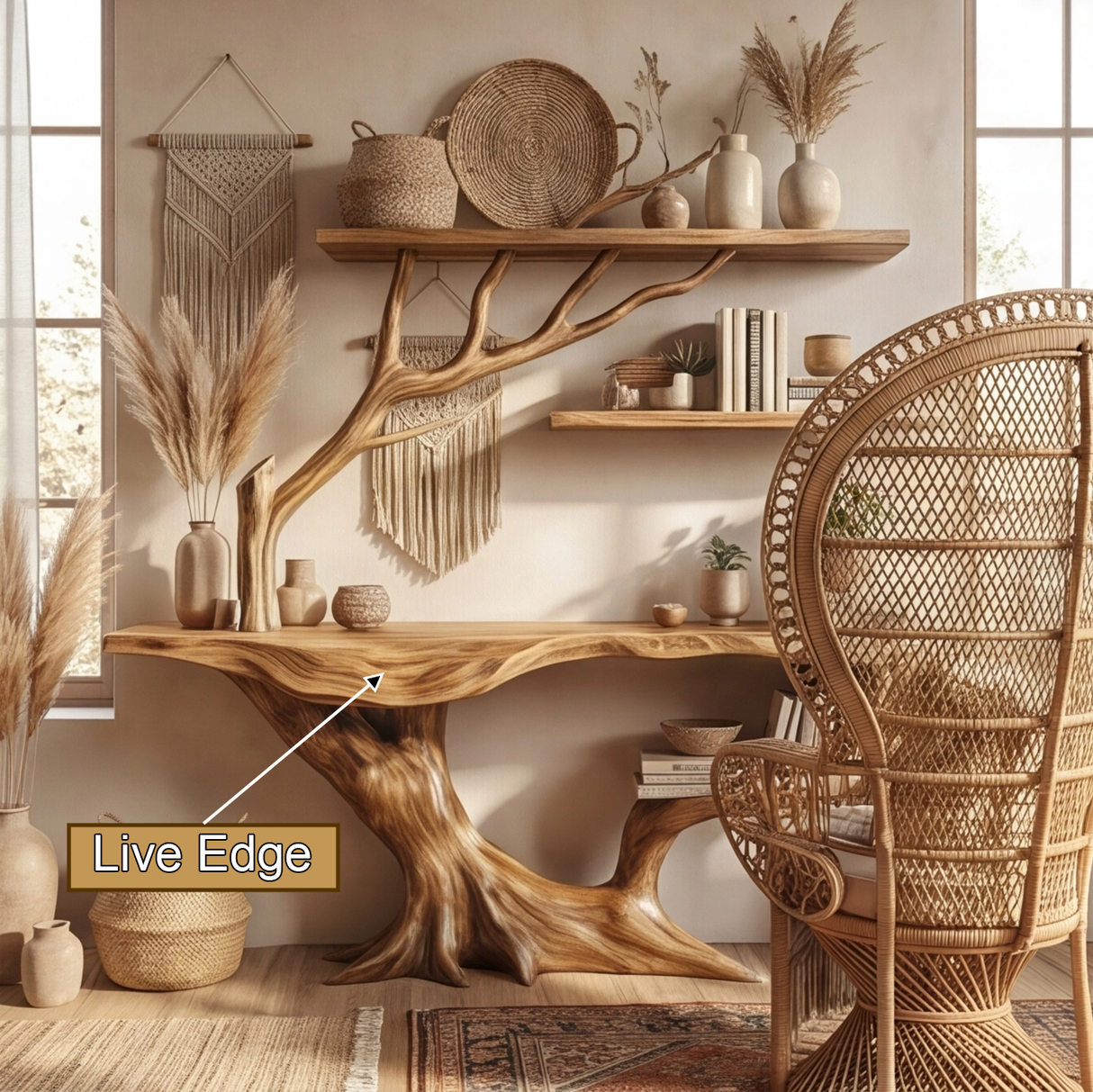 Kaelun Sculpted Solid Wood Console Table with Shelves - Timberustic Console Table with Shelves
