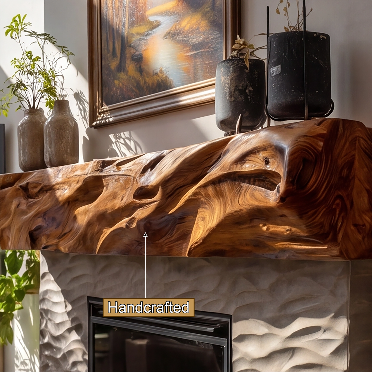 Kaelvorn Handcrafted Solid Wood Fireplace Mantel Shelf - Timberustic Fireplace Mantel Shelf