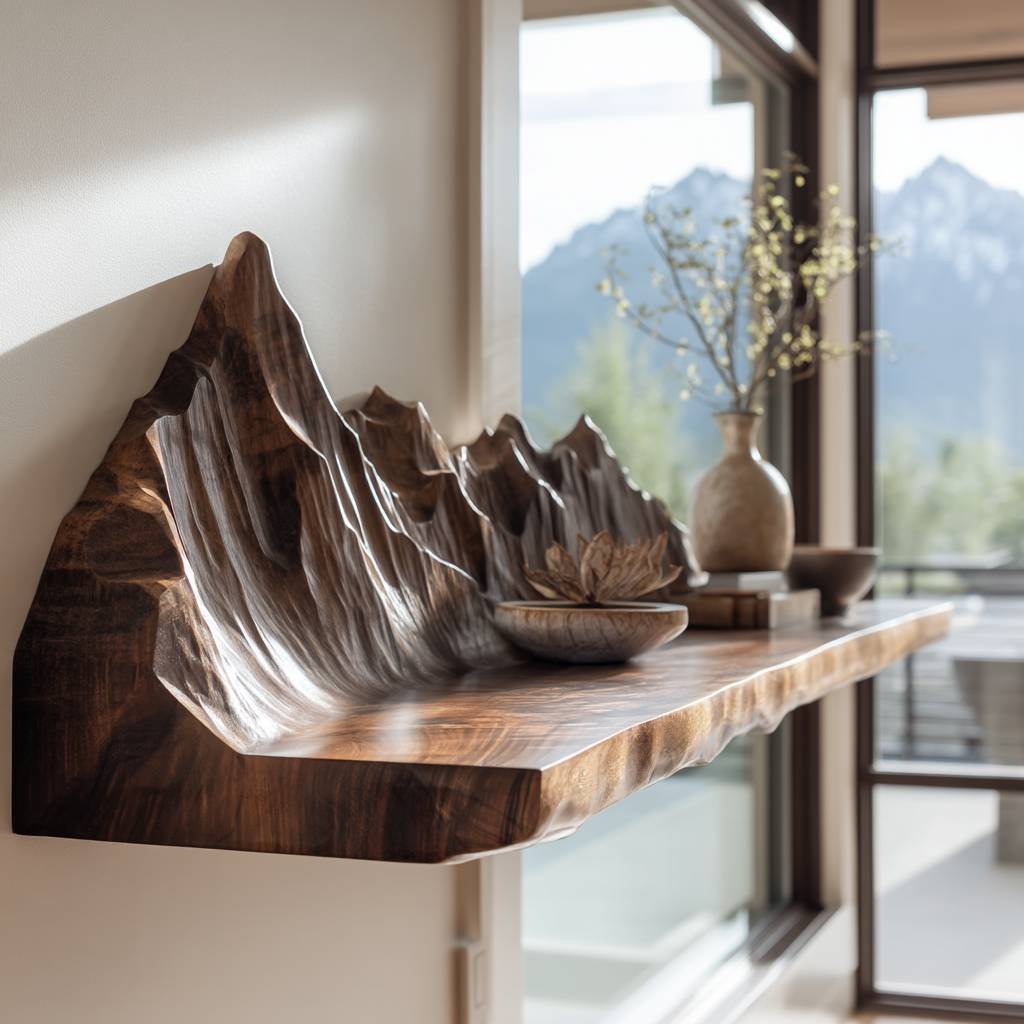 Kaelvorn Live Edge Solid Wood Mountain Floating Shelf SPA254893 - Timberustic Floating Shelf