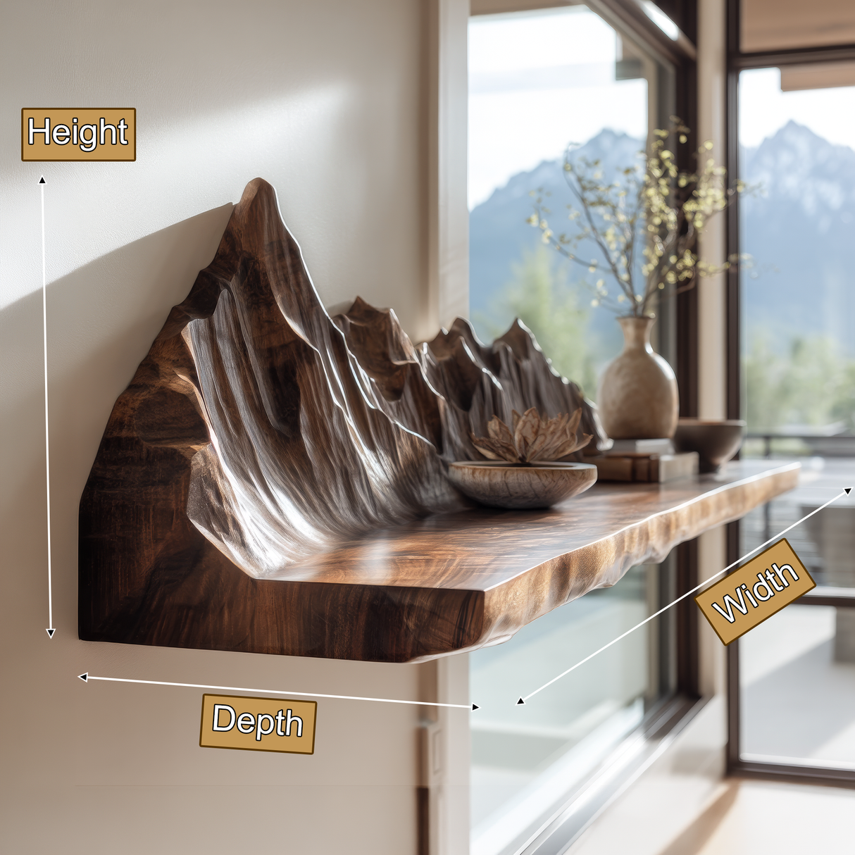Kaelvorn Live Edge Solid Wood Mountain Floating Shelf SPA254893 - Timberustic Floating Shelf
